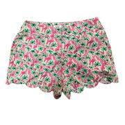 Crown and Ivy scallop shorts white and pink with green palm trees