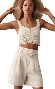 Farm Rio Pleated Front Tailored Linen Shorts Off White  Size X-Large  NWOT $145