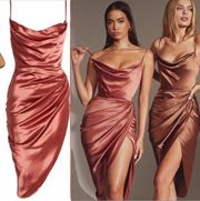 HOUSE OF CB 'Reva' Rose Satin Balcony Corset Dress NWOT Size L