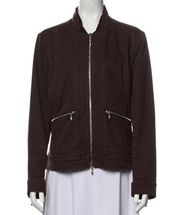 St. John Sport Size P Petite Brown Denim Jacket Moto Zip Details Chocolate