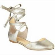 Silver Ankle Wrap Leather Flats