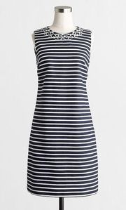 J CREW Embellished Sleeveless Sheath Dress Navy & White Stripe Sz 0