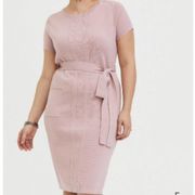 Torrid Light Pink Ribbed Sweater Knit Short Sleeve Shift Women's Dress Size 1XL