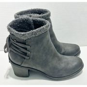 Roxy Dakota Heeled Ankle Booties Faux Fur Lined Faux Leather Heeled Boots Gray 8