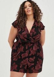 Torrid Gauze Surplice Floral Romper Black 4X