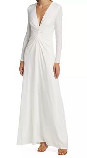 Ivory V-Neck Ruched Jersey Gown