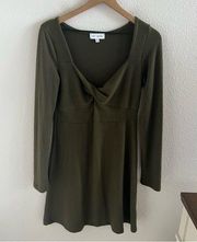 Lost + Wander Green Textured Long Sleeve Green Dress Medium