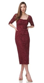 JS Collections Elle Sweetheart Tea Length Dress Women's Plus 14 Burgundy Midi