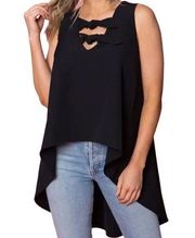 Crosby by Mollie Burch Brady High Low Bow Tie Front Tank Top Black Crepe Size XS