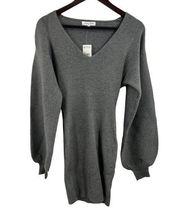 Emory Park Grey Sweater Dress V Neck Balloon Sleeve Size Small New