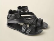 Garnet Hill Giselle Italian Strappy Gladiators Black Leather Sandals Womens 9