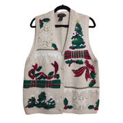 Charter Club Classic Ugly Christmas Sweater Vest Christmas Tree Snowflake Bow M