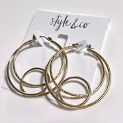 NEW Style Co HOOP EARRINGS 1.75” Gold 3 Circle Double Twisted Dangle Drop NWT