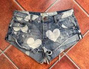 One Teaspoon One x  Heart Design Denim Cutoffs