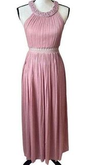 Illa Illa Pink Lace Maxi Dress Women Size Small Grecian Halter Double Slit Knit