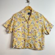 Vintage 80s LizWear Liz Claiborne mustard rayon Paris France Camp Shirt Top M
