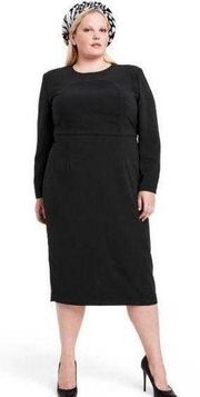 Sergio Hudson X Target Dress Black Strong Shoulder Long Sleeve Midi Plus Size 2X