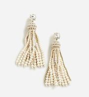 J.Crew Factory Pearl Tassel Dangle Earrings in Crystal Pearl Gold Plated NWT