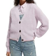 Scotch & Soda Fuzzy Knitted Cardigan Purple Lilac Orchid Boxy Fit Chunky L New