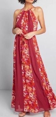 ModCloth floral print sheet panels maxi halter dress