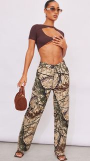 Pretty Little Thing PLT Khaki Abstract Cargo Pants