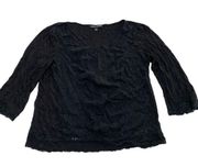 Cable & Gauge Shirt Women Medium Black Floral Lace Long Sleeve Top Blouse Cotton