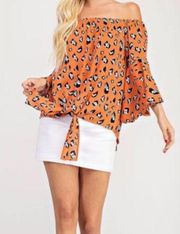 143 Story By Line Up Orange Leopard Off The Shoulder Tie Top Size XL