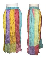 Vintage Boho Patchwork Maxi Skirt 90’s Needlepoint 100% Cotton