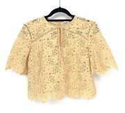 Sandro Blouse Utopie Woman's Apx Sz S Beige Lace Corded Scalloped Crystal Trim