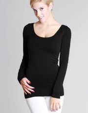 NEW Black Scoop Neck Ultra Soft and Stretchy Long Sleeve Top