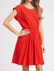 Marc by Marc Jacob Skipper Red Crinkle Woven Gathered Waist Dress Size 6