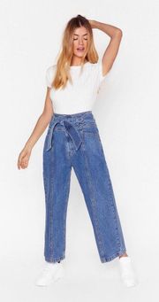 Tie Waist Cropped Wide Leg Jeans