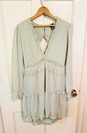 NWOT Rue21 olive green boho sundress back cut out tiered ruffles deep v neck