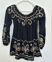 Poupette St Barth Embroidered Blouse Size Medium Black and Gold