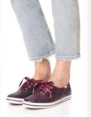 Kate Spade Keds Collaboration Glitter Sneakers Dark Purple Size 8 Casual Sparkle