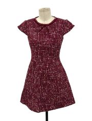 Gal Meets Glam Nell Boucle Dreams Tweed Fit & Flare Dress In Wine/ Pink Size 00