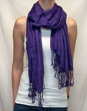 Unbranded Womens Neck Scarf Pashmina Deep Dark Cool Purple Tassels Fringe Ribbed