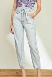 Veronica Beard Belted High Waisted Pearl Barrel Leg Jeans in Sky Size 30 NWT