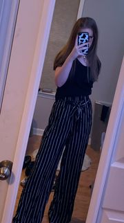 Black And White Striped Flowy Pants