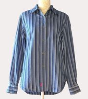 Isaac Mizrahi Womens Stripe Button Front Top Blouse Blue S