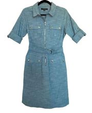 Sharagano Lepore Blue Front Zip Shirt Dress size 8