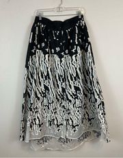 Samuel Dong | Black And White Abstract Splash‎ Maxi Button Front Skirt Medium