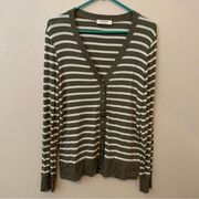 Zenana Green Stripe Snap Front Vneck Cardigan