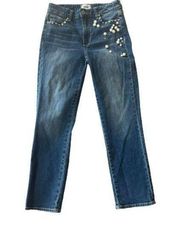 Jacqueline Jeans Size 27 Straight Leg Stretch Pearls Embellished Womens