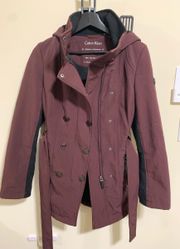 Burgundy Water Resistant Wind Protection Detachable Hood Coat XS