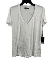 Michael Lauren White Distressed Ziggy V Neck Tee Medium New