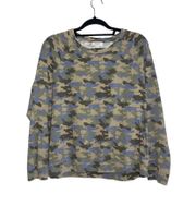 100% Cotton Green & Blue Camo Print Distressed Hem Sweatshirt