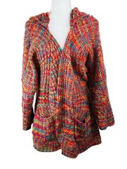 Raya Hooded Rainbow Knit Oversized Cardigan Sweater Size XS