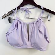 Carmen Marco Valvo Ruffle Keyhole Halter Neck Bikini Top M Lavender Purple