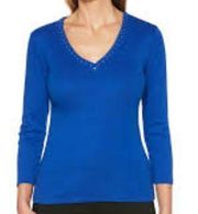 Rafaella blue embellished ¾ sleeve top size medium